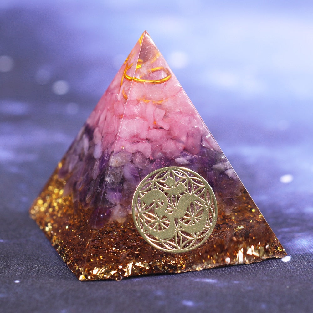 Rosenquarz-Orgonit-Heilpyramide