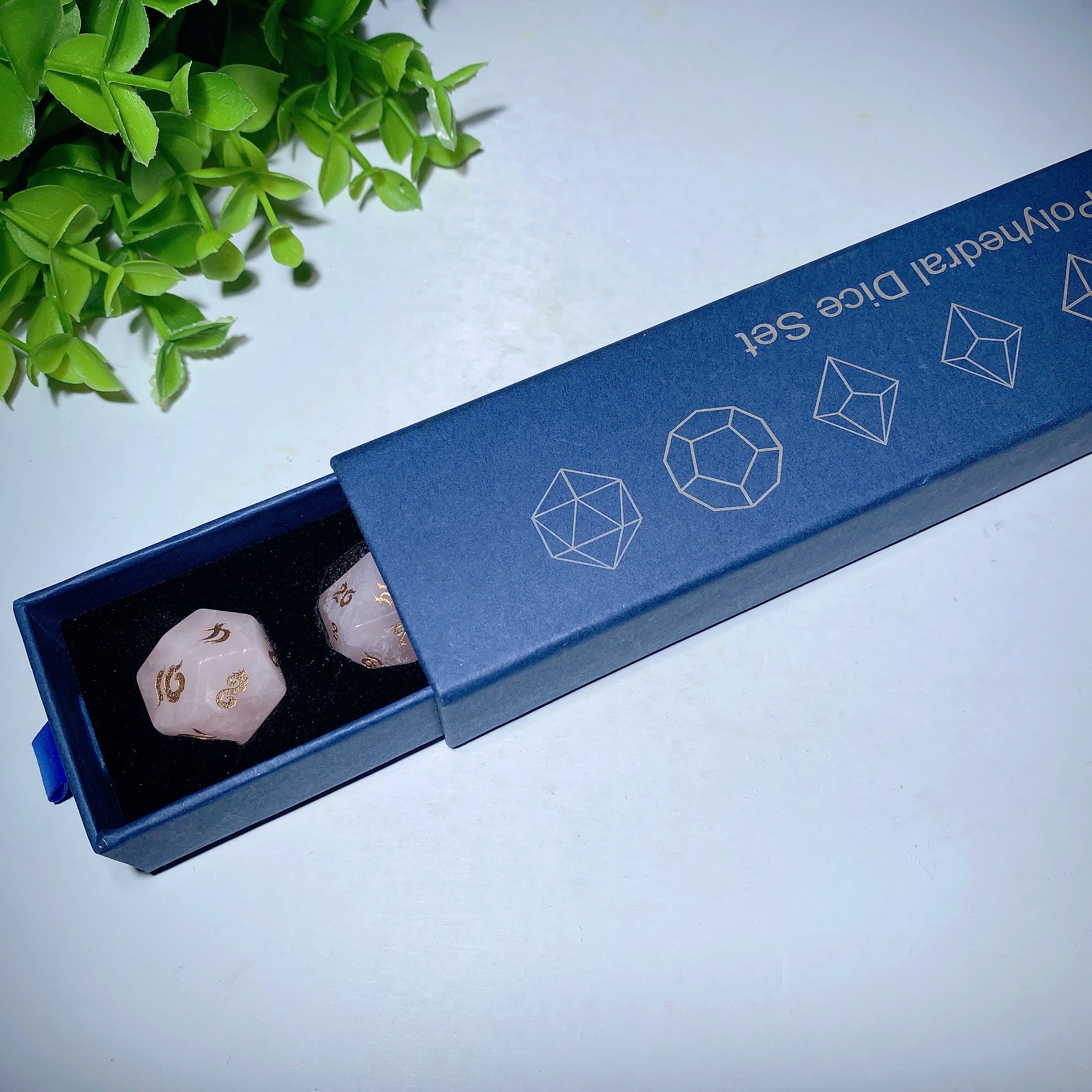 Rose Quartz Polyhedral Crystal Dice Set 8.6in Healing