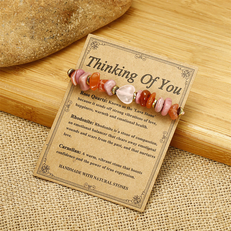 Rosenquarz-Beziehungsarmband mit Rhodonit und Karneol für die Liebe