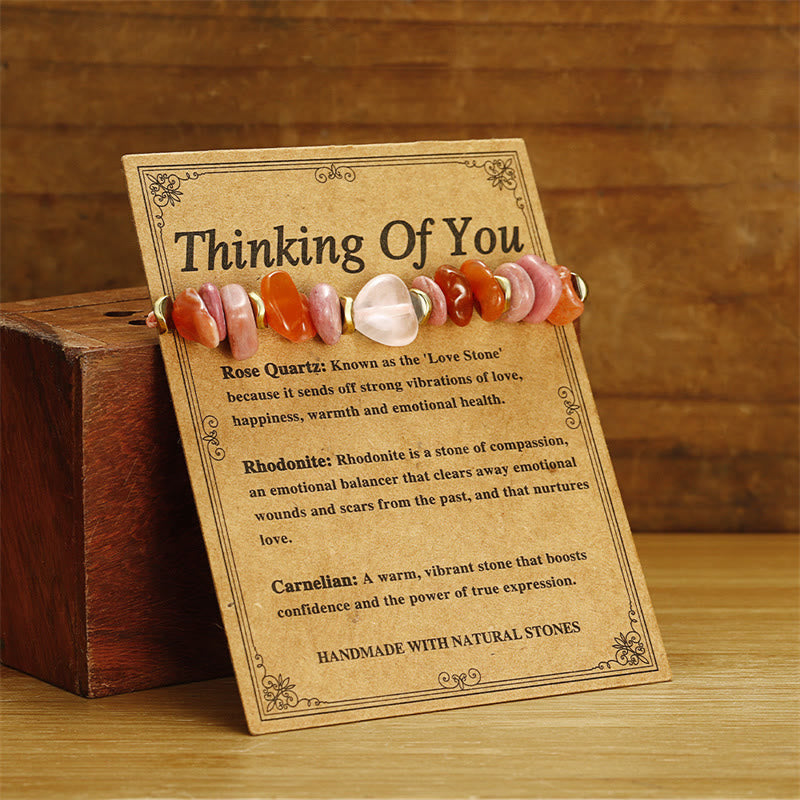 Rosenquarz-Beziehungsarmband mit Rhodonit und Karneol für die Liebe