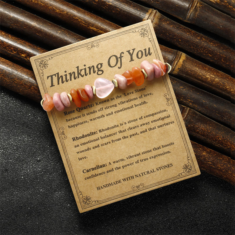 Rosenquarz-Beziehungsarmband mit Rhodonit und Karneol für die Liebe