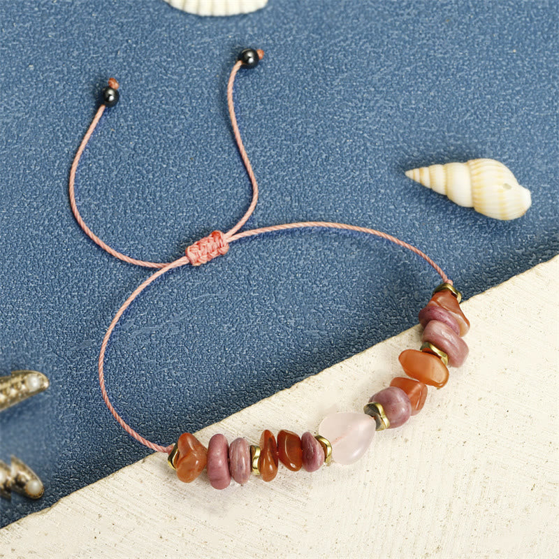 Rosenquarz-Beziehungsarmband mit Rhodonit und Karneol für die Liebe