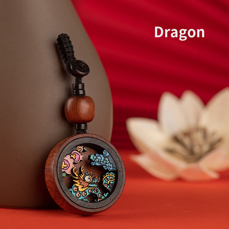 Schlüsselanhänger mit Sternzeichen Drache aus Rosenholz für Ruhe und Schutz