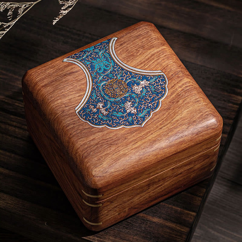 Schmuckschatulle aus Rosenholz mit antikem Blumenblatt-Design – handgefertigte Aufbewahrung