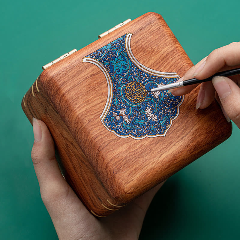 Schmuckschatulle aus Rosenholz mit antikem Blumenblatt-Design – handgefertigte Aufbewahrung