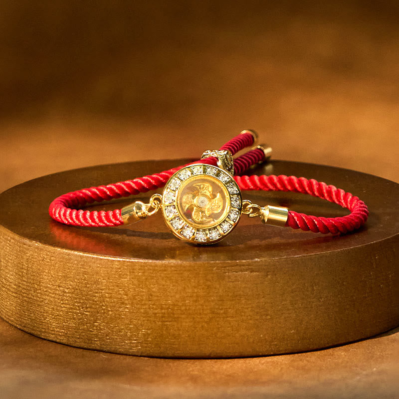 Drehbares Kupfer-Messing-Windmühlen-Armband mit roter Schnur