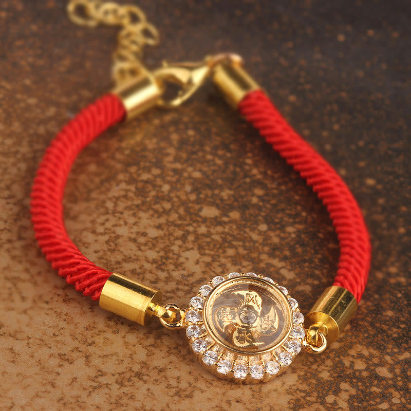 Drehbares Feng-Shui-Armband aus Kupfer mit roter Windmühlenschnur zum Schutz