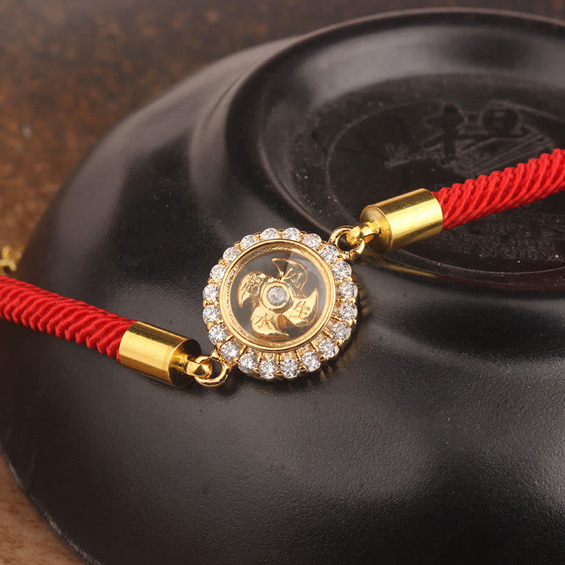 Drehbares Feng-Shui-Armband aus Kupfer mit roter Windmühlenschnur zum Schutz