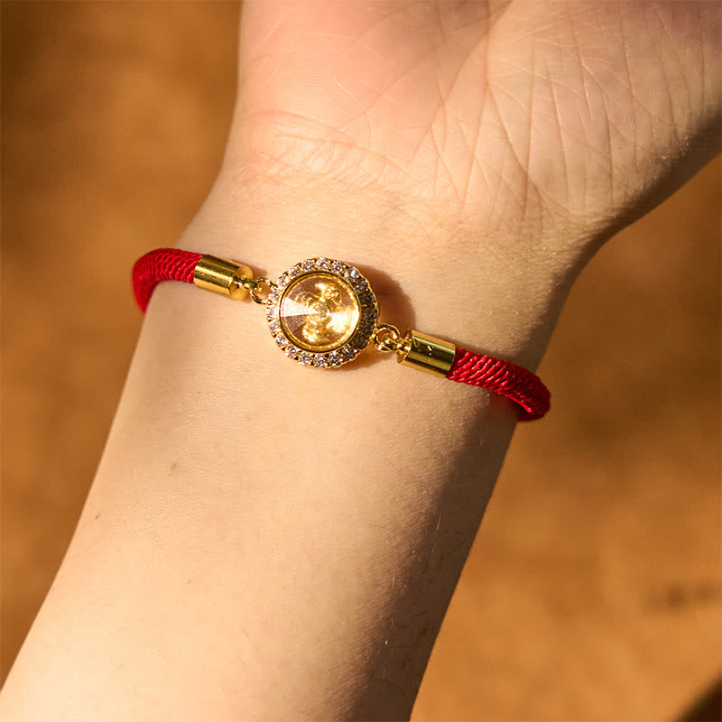 Drehbares Feng-Shui-Armband aus Kupfer mit roter Windmühlenschnur zum Schutz