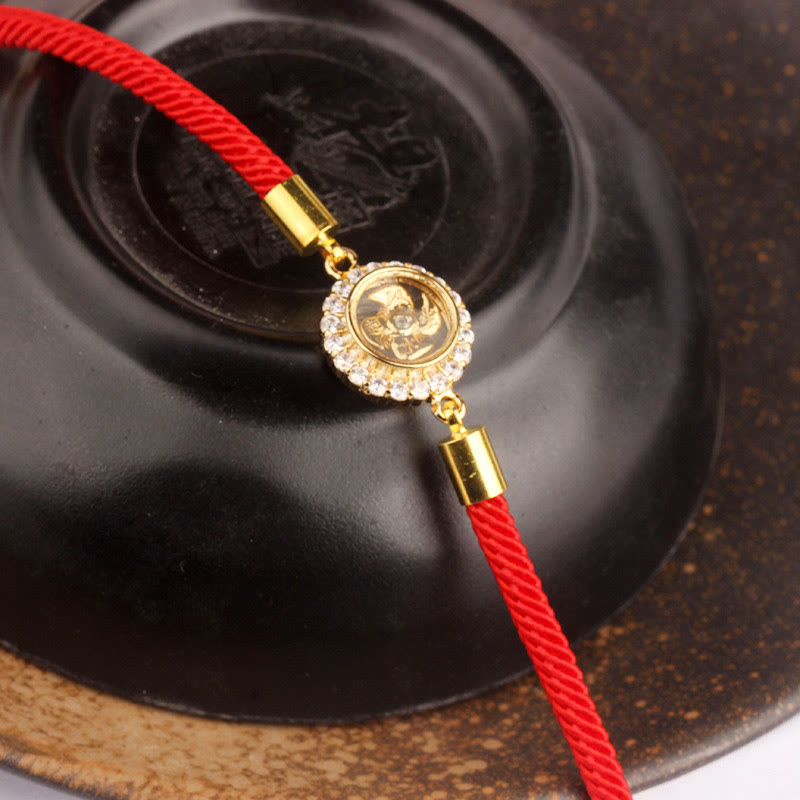 Drehbares Feng-Shui-Armband aus Kupfer mit roter Windmühlenschnur zum Schutz