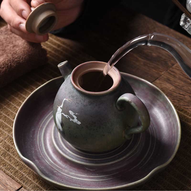 Gongfu-Teekanne aus Keramik mit rundem Muster, 240 ml, für Gongfu-Tee