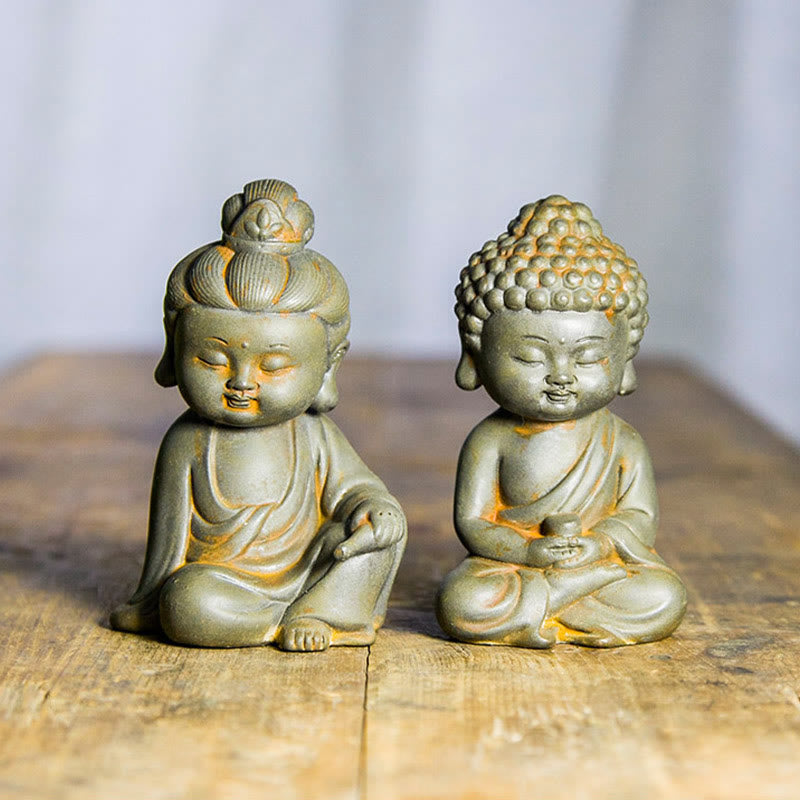Rostgusseisenpulver 3-teiliges Buddha-Statuen-Set für die Meditation zu Hause
