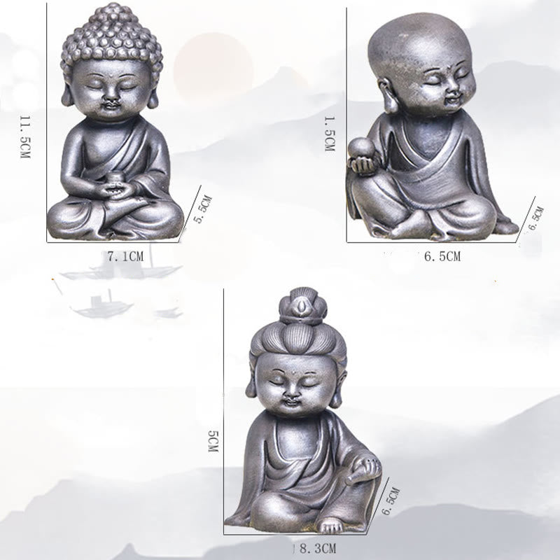Rostgusseisenpulver 3-teiliges Buddha-Statuen-Set für die Meditation zu Hause