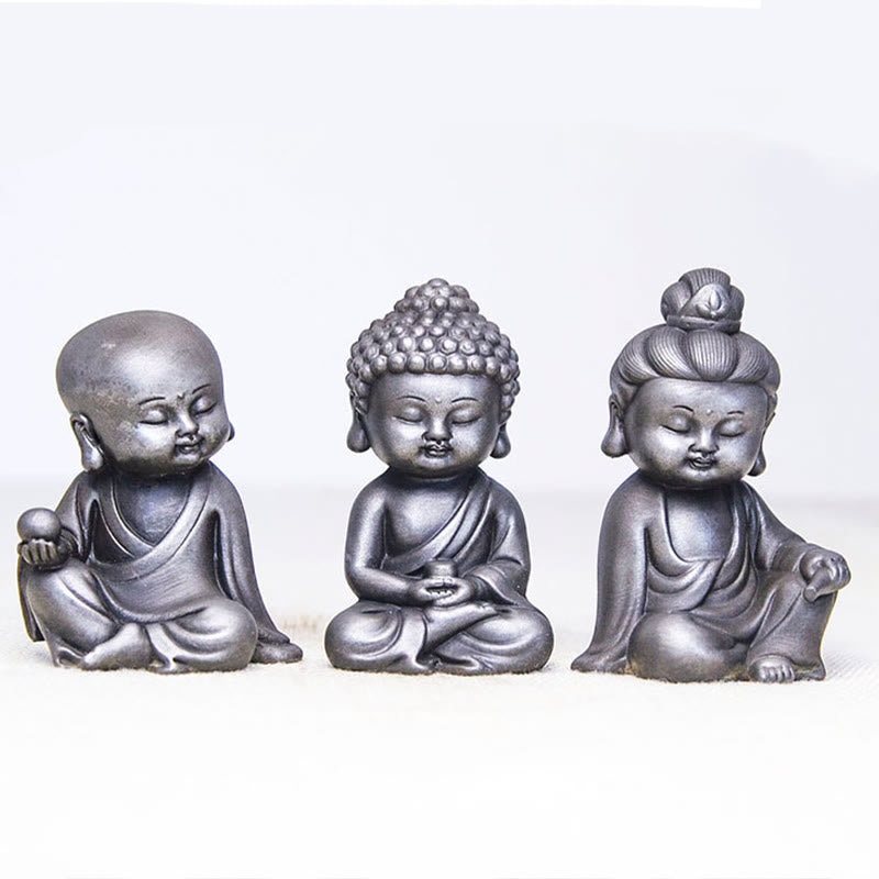Rostgusseisenpulver 3-teiliges Buddha-Statuen-Set für die Meditation zu Hause
