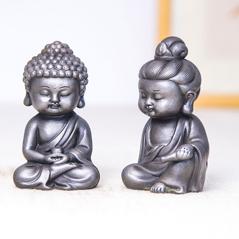 Rostgusseisenpulver 3-teiliges Buddha-Statuen-Set für die Meditation zu Hause