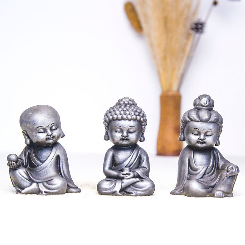 Rostgusseisenpulver 3-teiliges Buddha-Statuen-Set für die Meditation zu Hause
