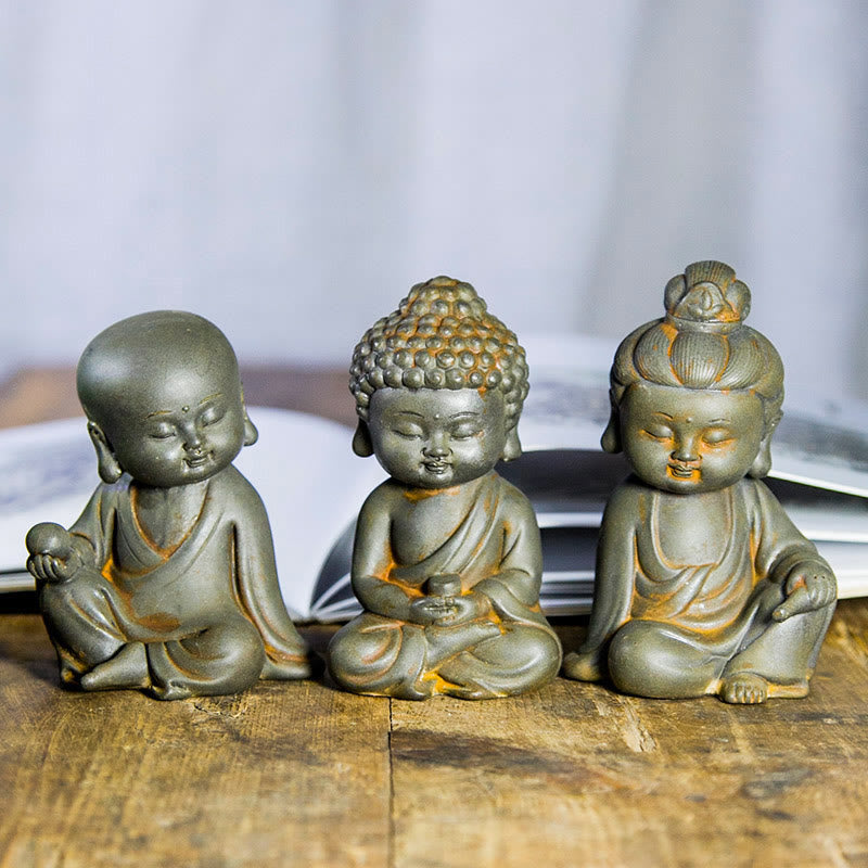 Rostgusseisenpulver 3-teiliges Buddha-Statuen-Set für die Meditation zu Hause