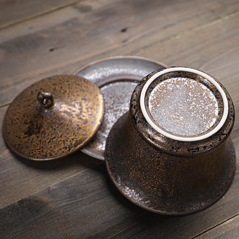 Gaiwan-Teetasse aus Keramik mit Rostglasur, 230 ml, für achtsame Rituale
