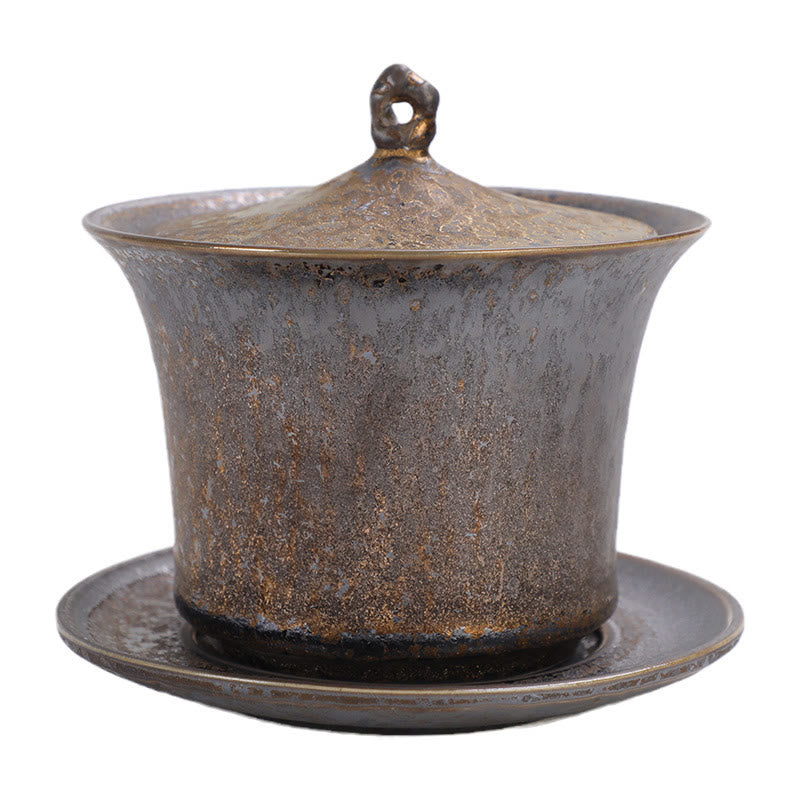 Gaiwan-Teetasse aus Keramik mit Rostglasur, 230 ml, für achtsame Rituale