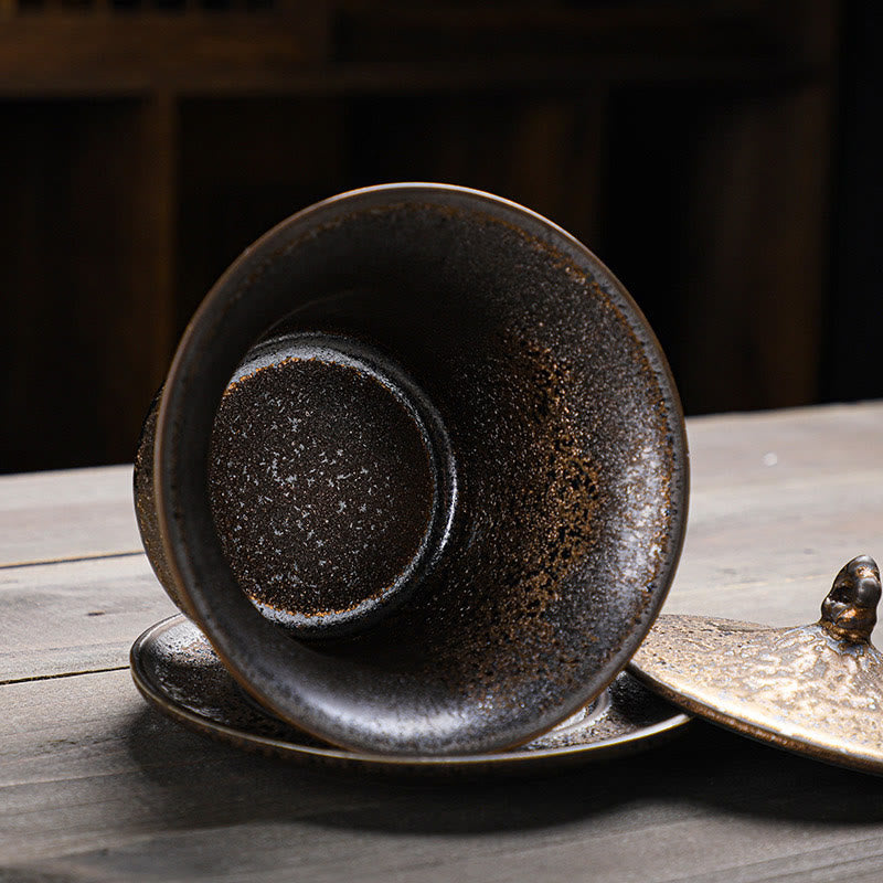 Gaiwan-Teetasse aus Keramik mit Rostglasur, 230 ml, für achtsame Rituale