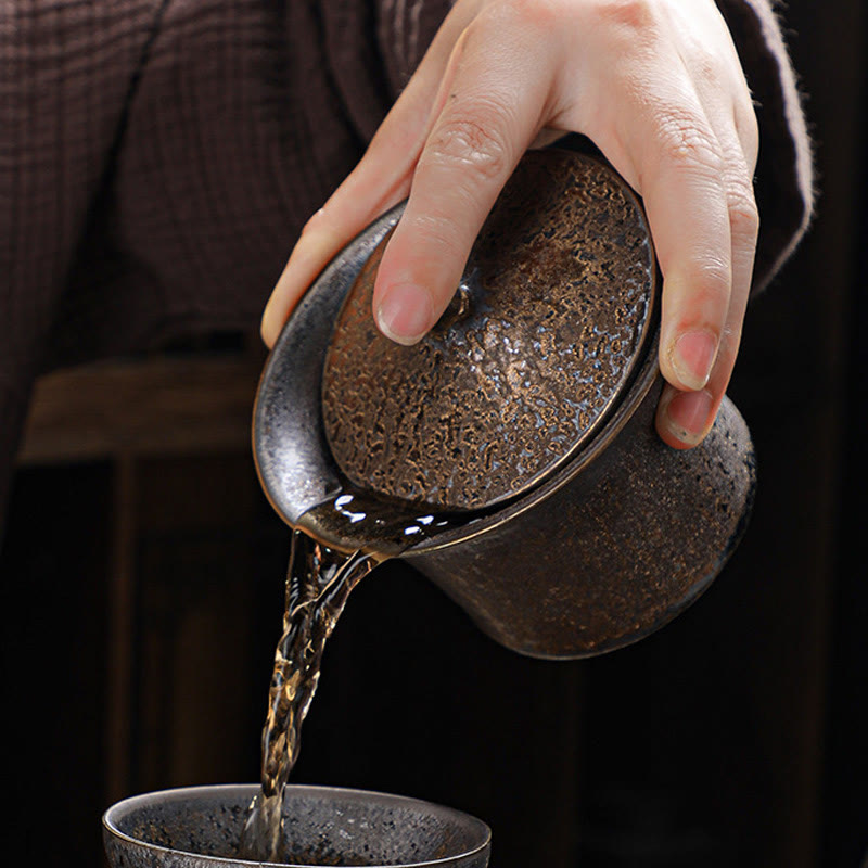Gaiwan-Teetasse aus Keramik mit Rostglasur, 230 ml, für achtsame Rituale