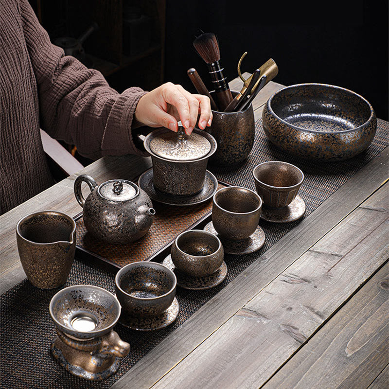 Gaiwan-Teetasse aus Keramik mit Rostglasur, 230 ml, für achtsame Rituale