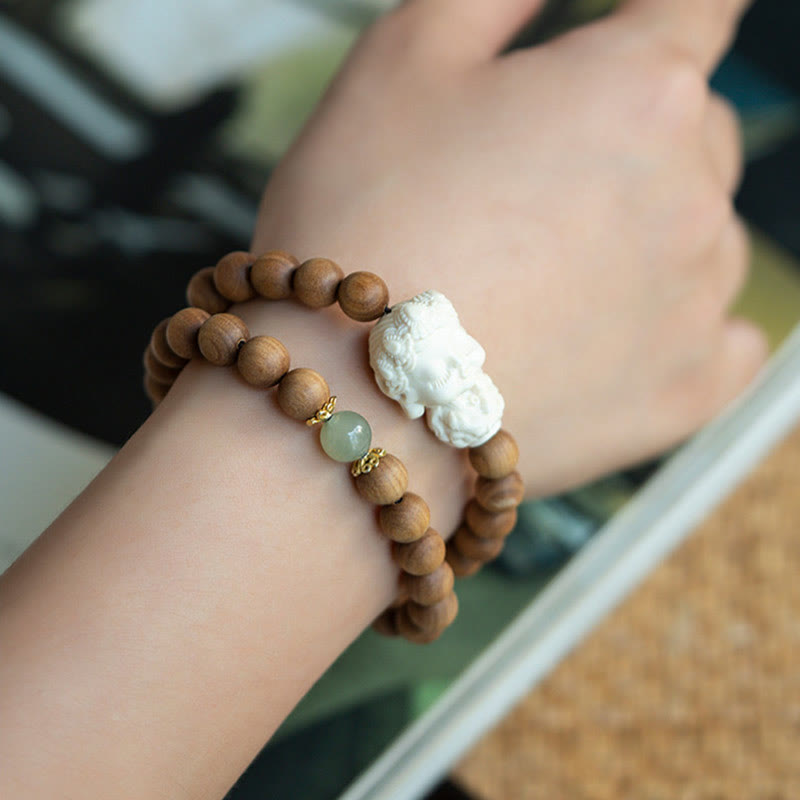 Sandelholz Hetian Jade Schutzarmband 8mm Perlen