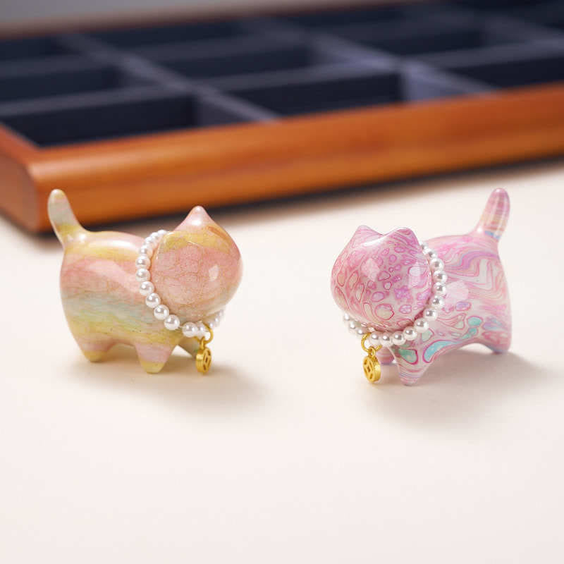 Sandelholz Mini Katze Lack Handwerk Zen Dekor 48mm