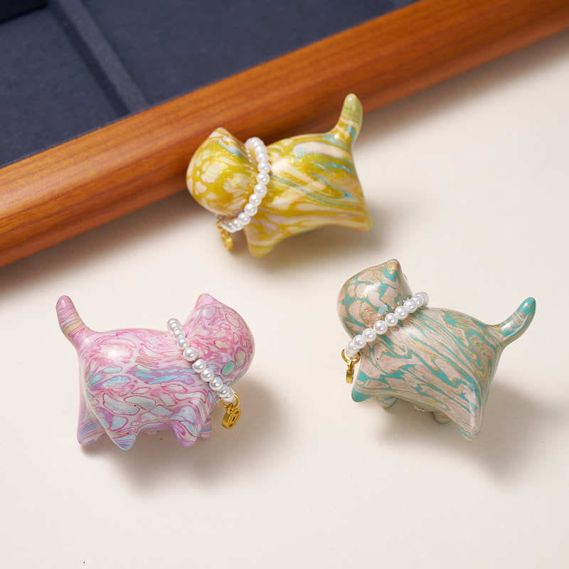 Sandelholz Mini Katze Lack Handwerk Zen Dekor 48mm