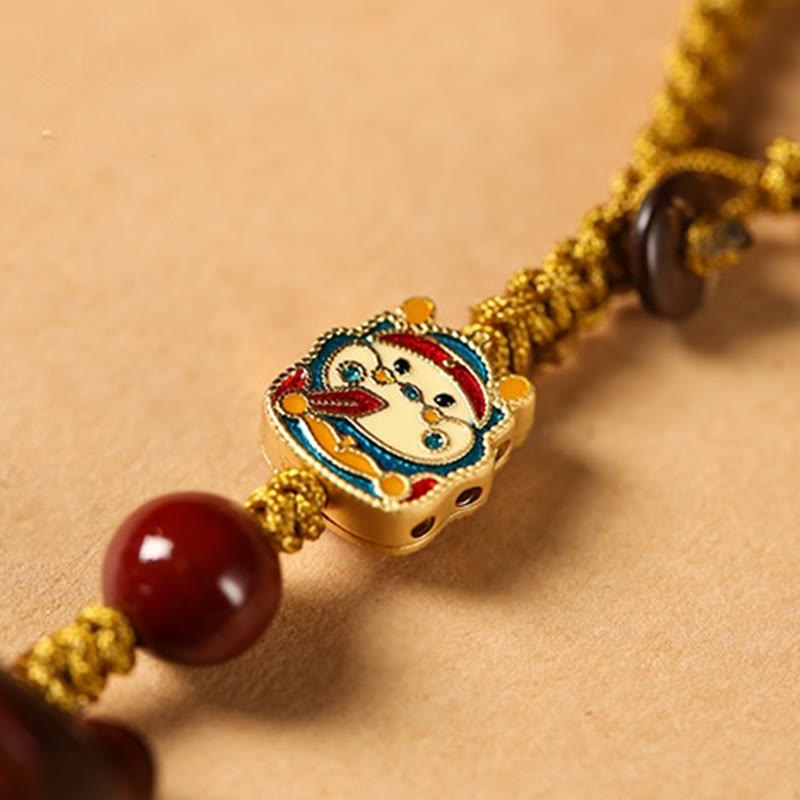 Schlüsselanhänger mit spirituellem Schutz aus Sandelholz und Glückskatzen-Anhänger