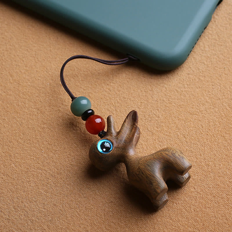 Sandelholz Holz 35mm Mini Hirsch Schutz Schlüsselanhänger