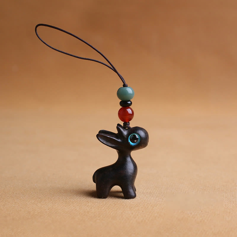 Sandelholz Holz 35mm Mini Hirsch Schutz Schlüsselanhänger