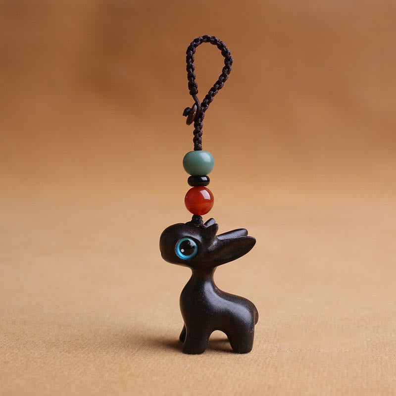 Sandelholz Holz 35mm Mini Hirsch Schutz Schlüsselanhänger