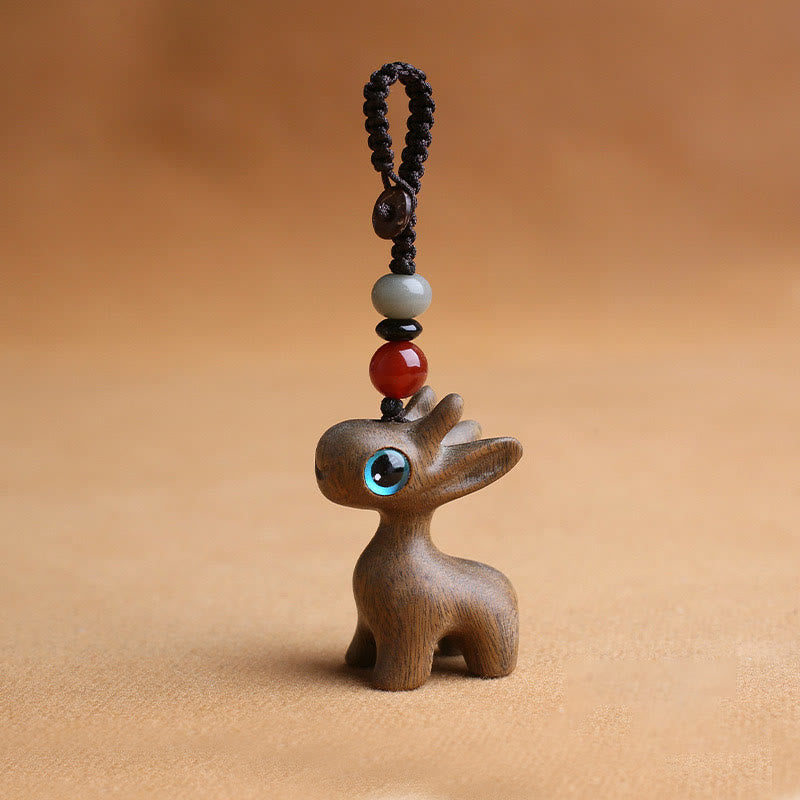 Sandelholz Holz 35mm Mini Hirsch Schutz Schlüsselanhänger