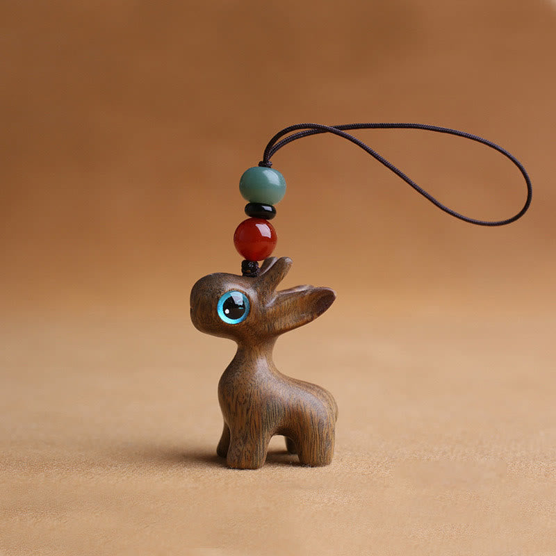 Sandelholz Holz 35mm Mini Hirsch Schutz Schlüsselanhänger