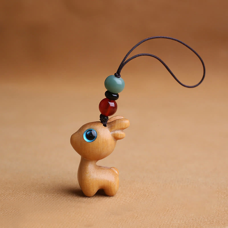 Sandelholz Holz 35mm Mini Hirsch Schutz Schlüsselanhänger