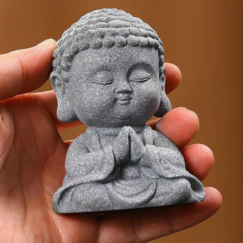 Buddha-Statue aus Sandstein für Meditation und Gelassenheit, 6,7 cm