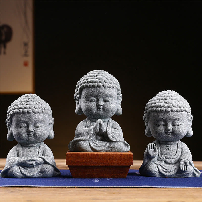 Buddha-Statue aus Sandstein für Meditation und Gelassenheit, 6,7 cm