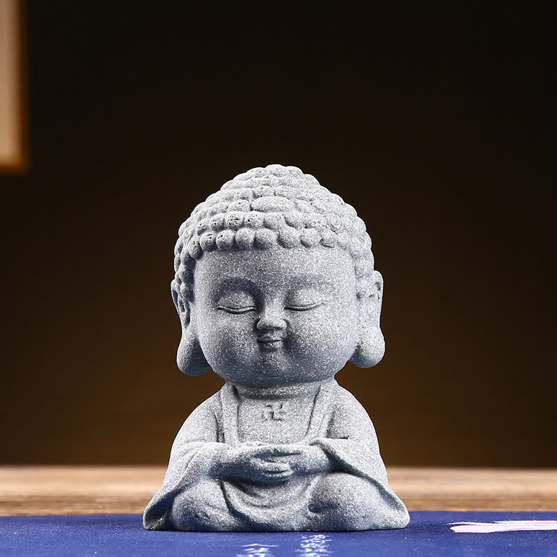 Buddha-Statue aus Sandstein für Meditation und Gelassenheit, 6,7 cm