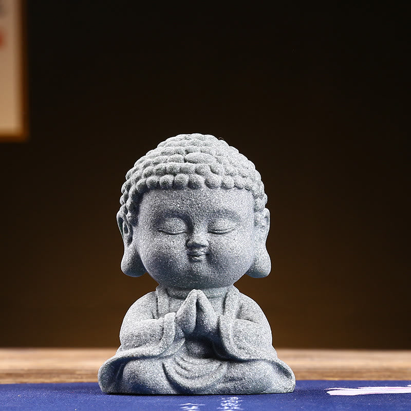 Buddha-Statue aus Sandstein für Meditation und Gelassenheit, 6,7 cm