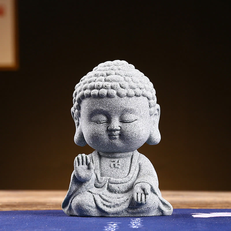 Buddha-Statue aus Sandstein für Meditation und Gelassenheit, 6,7 cm