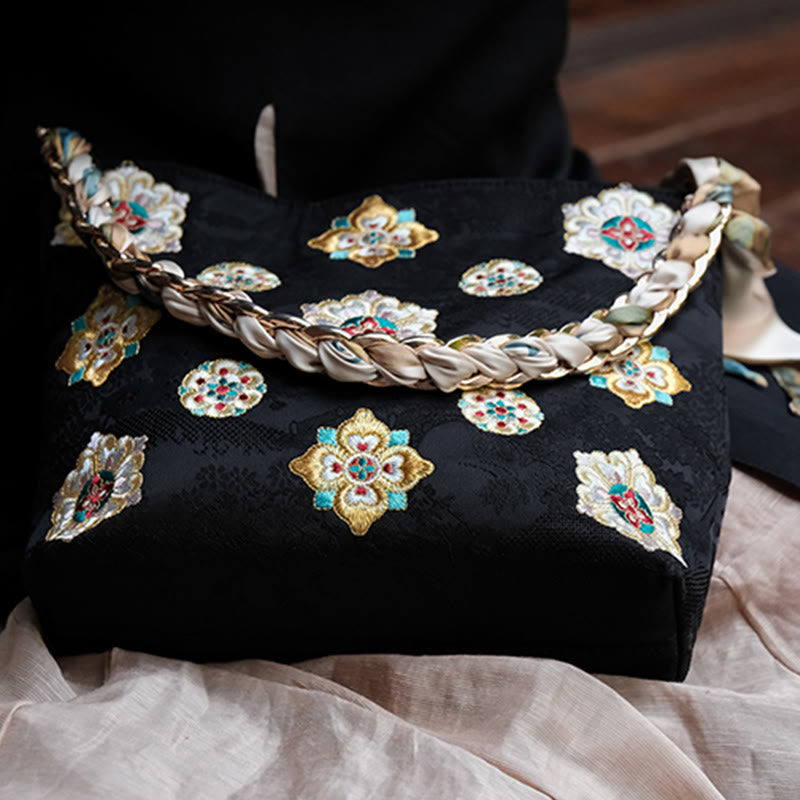 Satin Su bestickte Umhängetasche in Grün – Elegante Yoga-Tasche