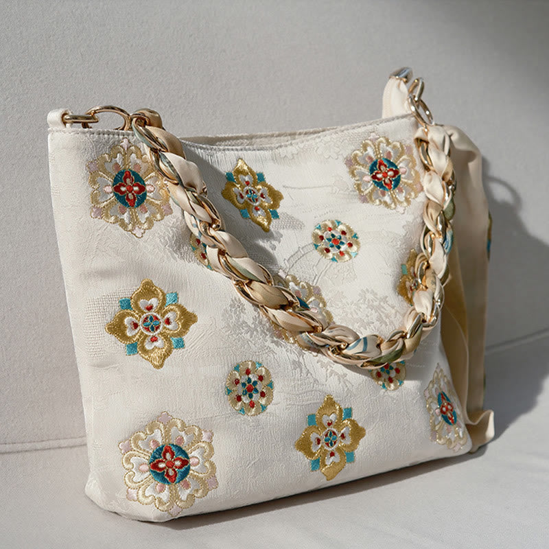 Satin Su bestickte Umhängetasche in Grün – Elegante Yoga-Tasche