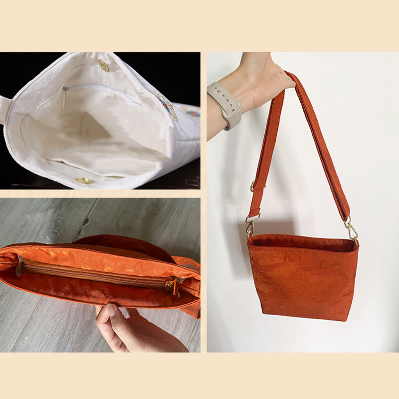 Satin Su bestickte Umhängetasche in Grün – Elegante Yoga-Tasche