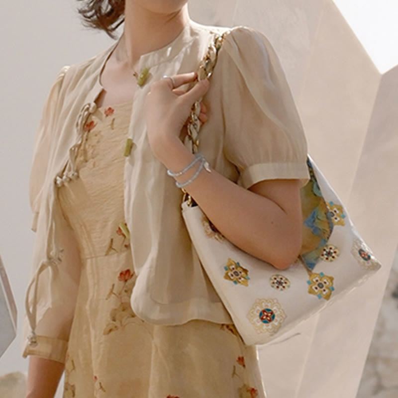 Satin Su bestickte Umhängetasche in Grün – Elegante Yoga-Tasche