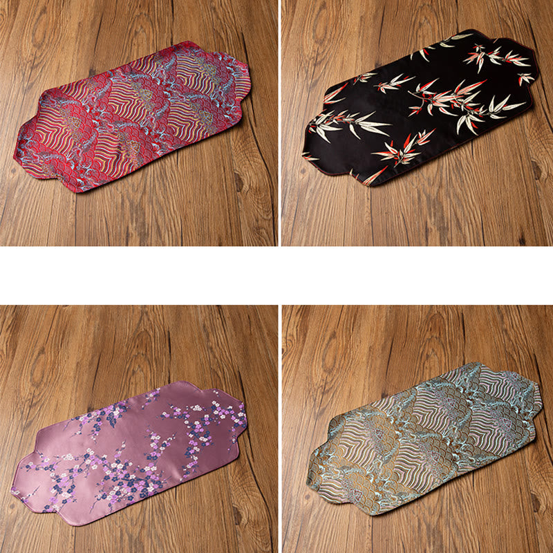 Sea Wave Bambus-Teematte mit Pflaumenblüten-Brokat, 48 x 22 cm, Zen-Dekor