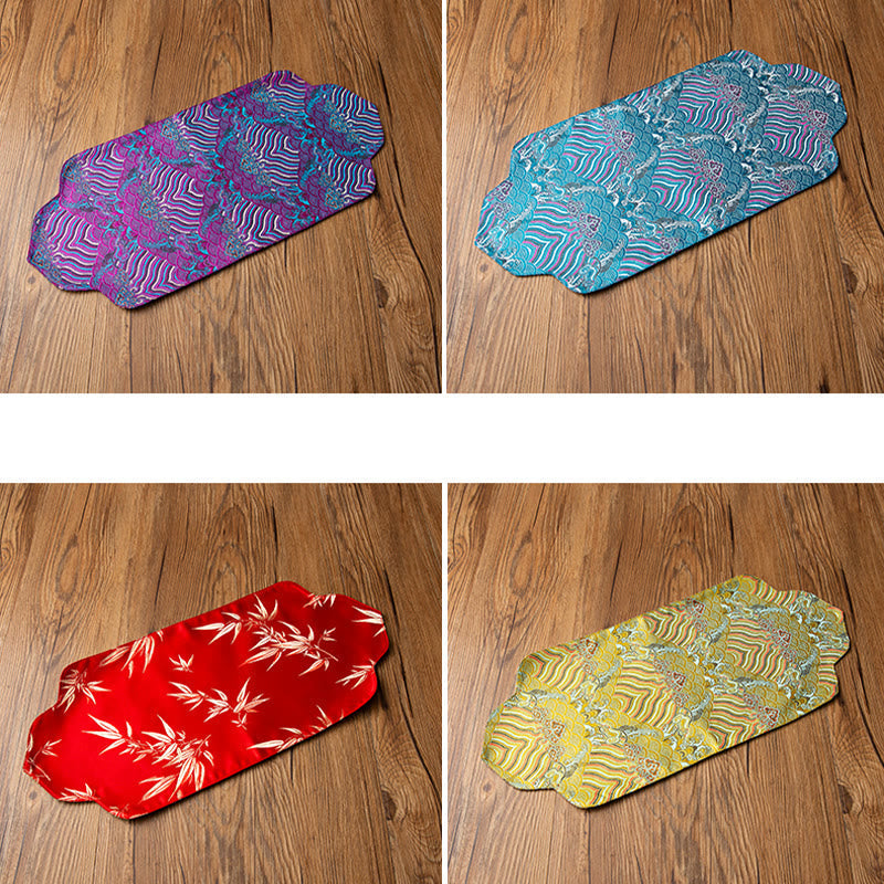 Sea Wave Bambus-Teematte mit Pflaumenblüten-Brokat, 48 x 22 cm, Zen-Dekor