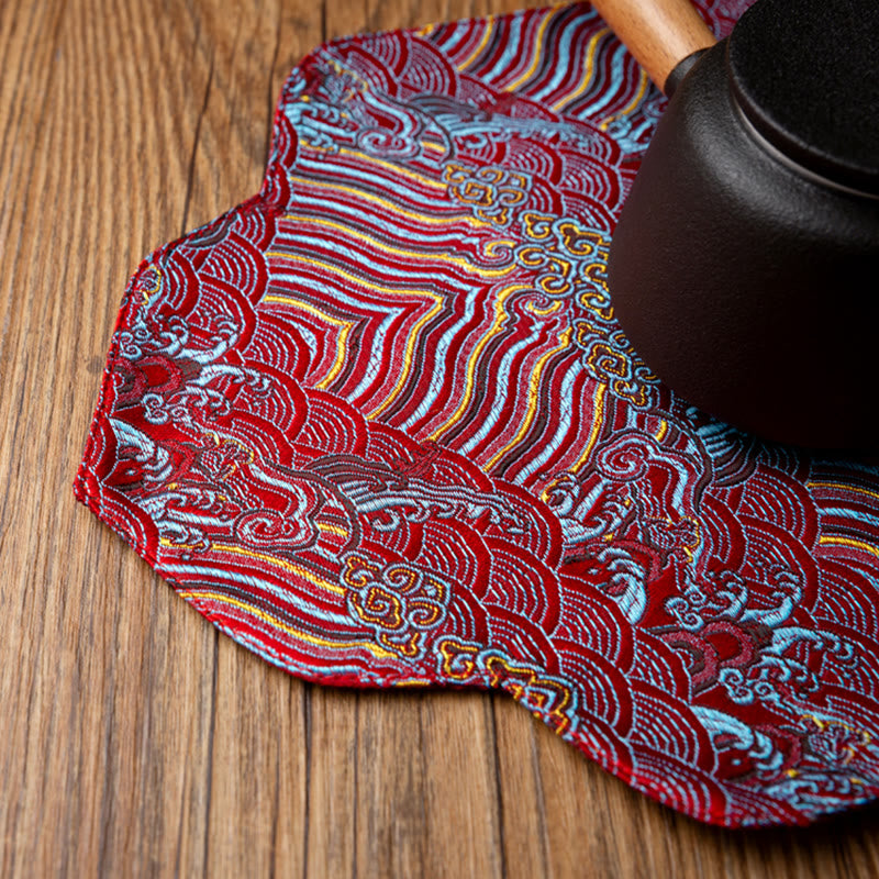 Sea Wave Bambus-Teematte mit Pflaumenblüten-Brokat, 48 x 22 cm, Zen-Dekor