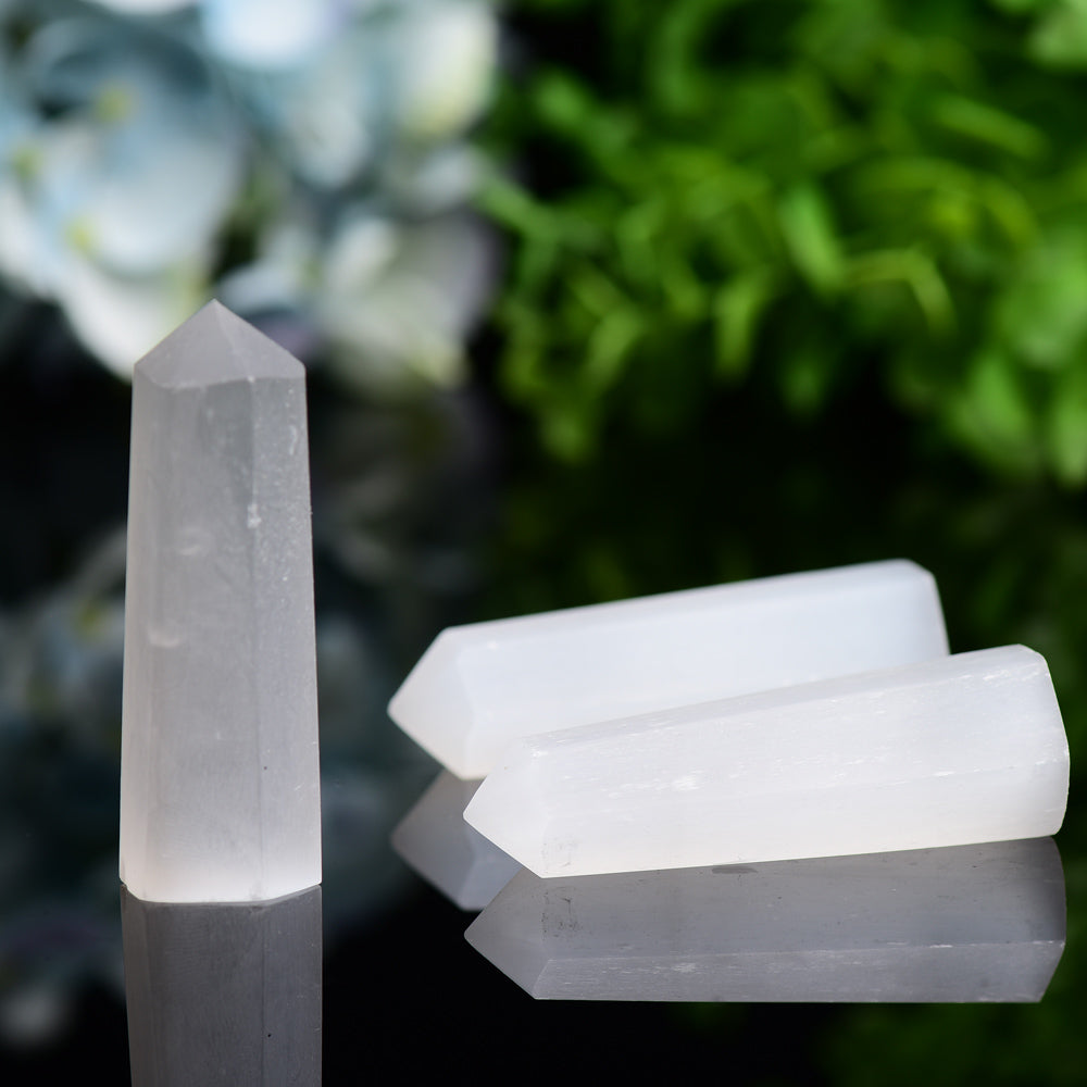 Selenite Crystal Points Set of 3 - 2.8 inch Healing Stones