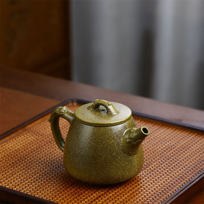 Halbhandgefertigte Teekanne aus Yixing-Ton, gelbgrün/violett, 240 ml